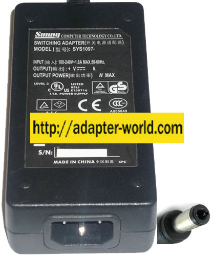 SUNNY SYS1097-4512 AC ADAPTER 12V DC 3.75A NEW -( )- 2.5x5mm
