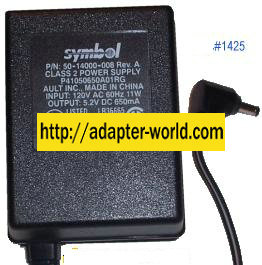 SYMBOL 50-14000-008 AC ADAPTER NEW (-) 5.2V DC 650mA POWER SUP