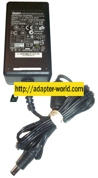 SUNNY SYS1319-2412 AC ADAPTER 12VDC 2A 24W SWITCHING POWER SUPPL