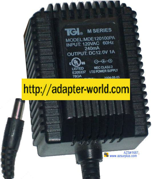 TGI MDE120100PA AC ADAPTER 12VDC 1A -( ) 2x5.5mm 120Vac ITE POWE