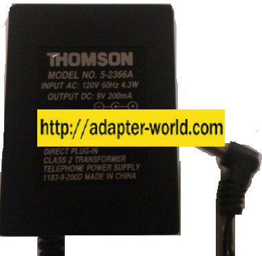 THOMSON 5-2366A AC ADAPTER 9VDC 200mA NEW 2 x 5.5 x 13mm
