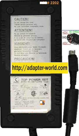 Top Power SDT SA-1060 AC Adapter 12Vdc 4.5A Power Supply 3Pins