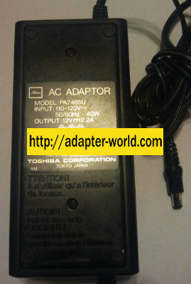 TOSHIBA PA7485U AC ADAPTER 12VDC 2.2A POWER SUPPLY TOSHIBA PA7485U AC ADAPTER 12VDC 2.2A POWER SUPPLY