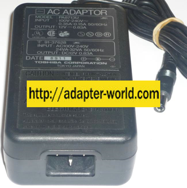 TOSHIBA PA8713U AC ADAPTER 12VDC 0.83A POWER SUPPLY