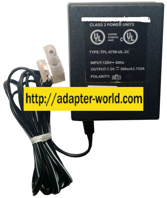 TPL-0750-UL-2C AC ADAPTER 7.5VDC 500mA 3.75VA NEW 2PIN MOLEX
