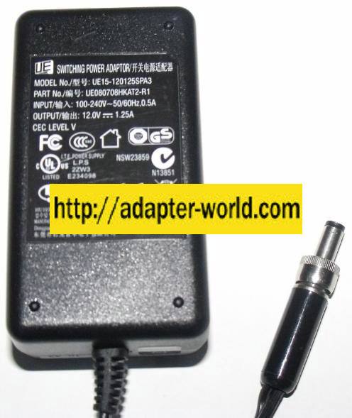 UE UE15-120125SPA3 AC ADAPTER 12VDC 1.25A NEW -( ) 2x5.5mm 100-