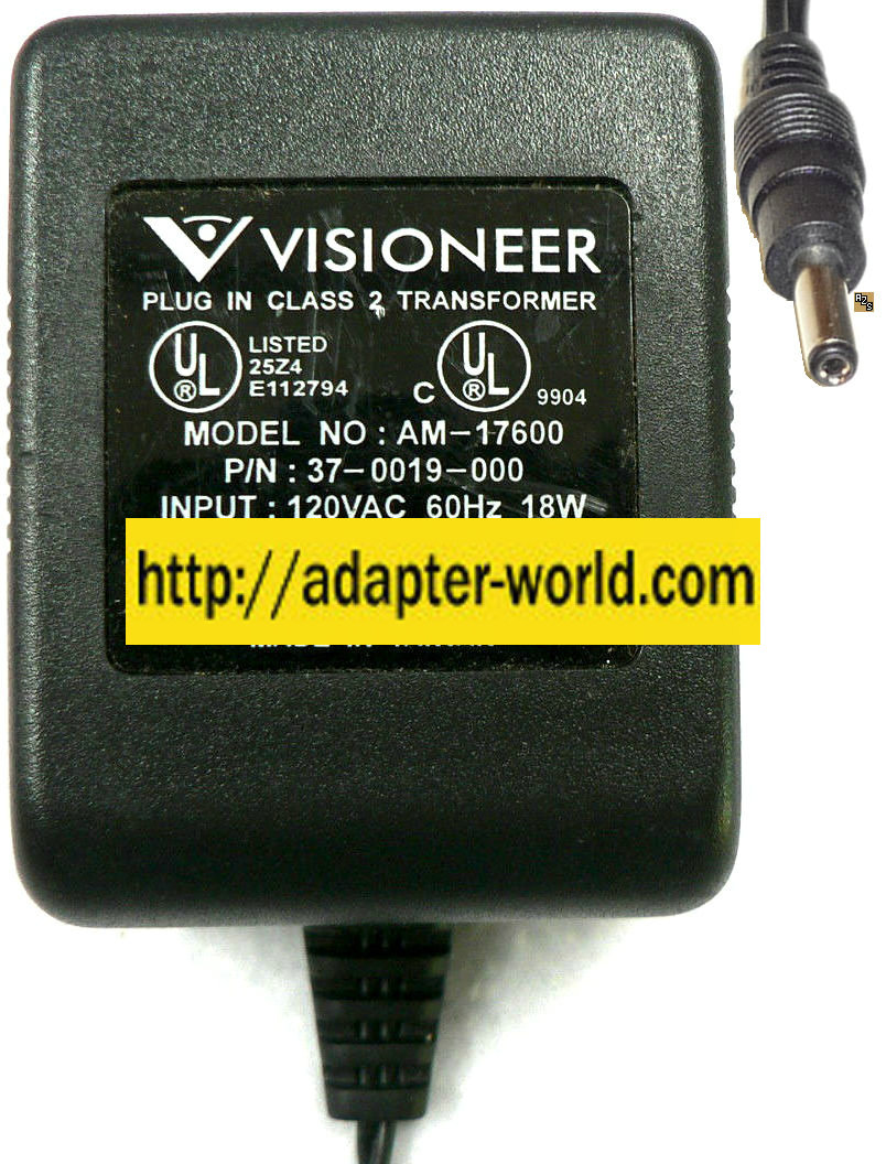 VISIONEER AM-17600 AC ADAPTER 17VDC 600mA NEW -( )- 2.1x5.5mm