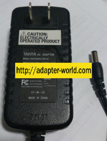 VOHK KSAFE0900270W1US AC ADAPTER 9VDC 2.7A 2.2 x 5.5 x 12mm
