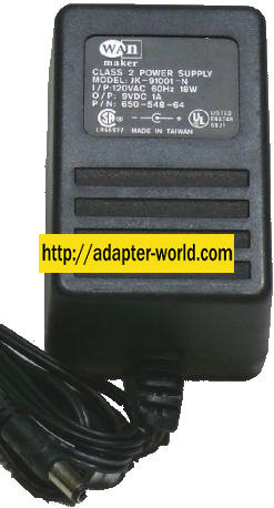 WAN JK-91001-N AC ADAPTER 9VDC 1A NEW 2.1 x 5.4 x 10.1mm