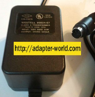 WESTELL 6024-07 AC ADAPTER 24V 625MA POWER SUPPLY CLASS 2
