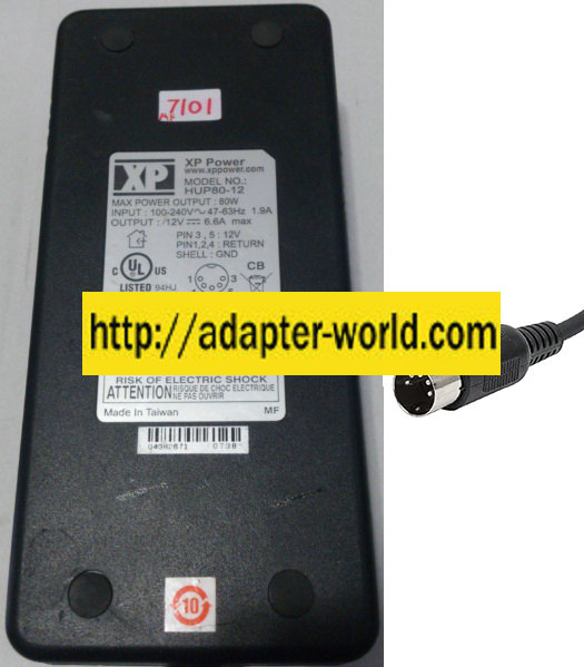 XP POWER HUP80-12 AC ADAPTER 12VDC 6.6A New 5PIN DIN 13mm CONNE