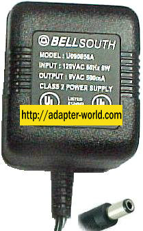 BELLSOUTH U090050A AC ADAPTER 9VAC 500mA POWER SUPPLY CLASS 2