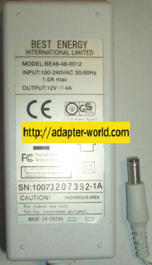 BEST ENERGY BE48-48-0012 AC DC ADAPTER 12V 4A POWER SUPPLY