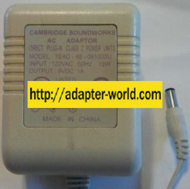 CAMBRIDGE TEAD-48-091000U AC ADAPTER 9VDC 1A NEW 2 x 5.5 x 12mm