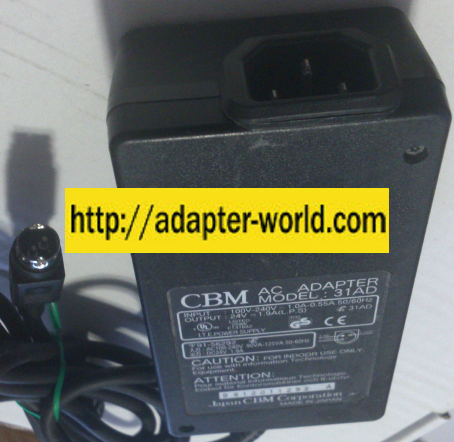 CBM 31AD AC ADAPTER 24VDC 1.9A NEW 3 PIN DIN CONNECTOR