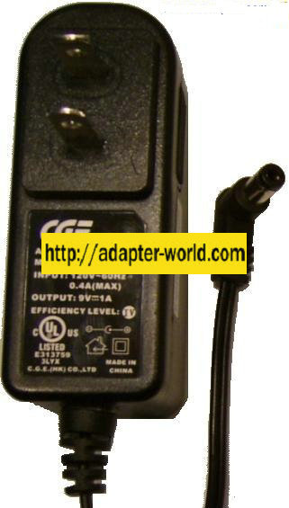 CGE PA009UG01 AC ADAPTER 9VDC 1A E313759 POWER SUPPLY CGE PA009UG01 AC ADAPTER 9VDC 1A E313759 POWER SUPPLY