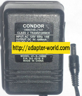 CONDOR 41-9-1000D AC ADAPTER 9V DC 1000mA NEW POWER SUPPLY