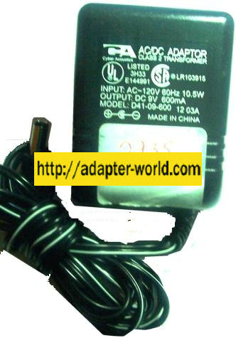 CYBER ACOUSTICS D41-09-600 AC Adapter 9VDC 600mA 3H33 E144991