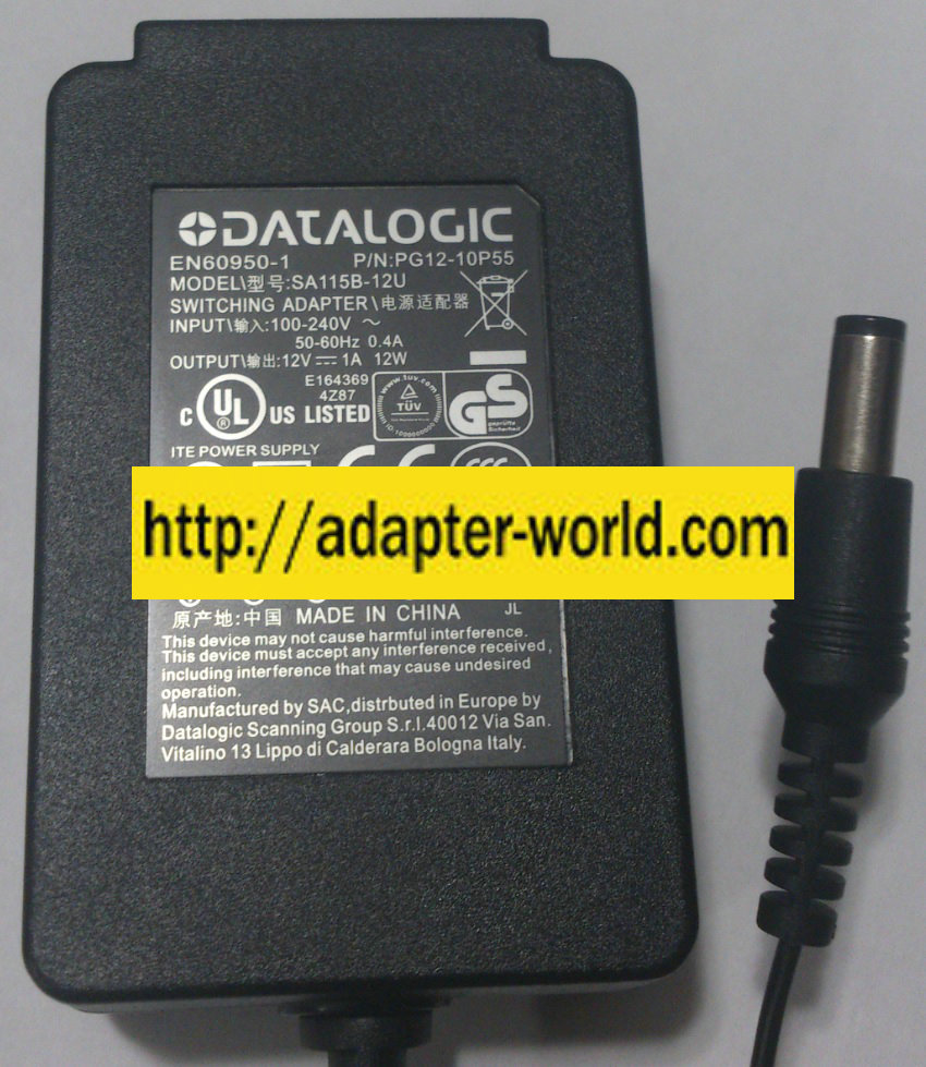 DATALOGIC SA115B-12U AC ADAPTER 12VDC 1A NEW (-) 2x5.5x11.8mm