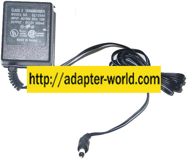 DC12500 AC ADAPTER 12VDC 500mA POWER SUPPLY CLASS 2 TRANSFORMER