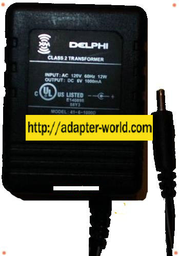 DELPHI 41-6-1000D AC ADAPTER 6VDC 1000mA SKYFi SKYFi2 XM Radio