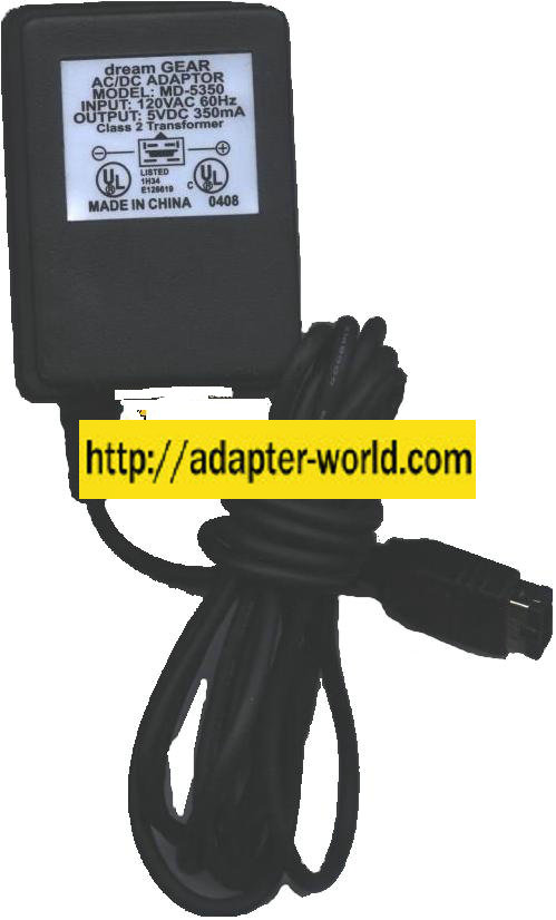 DREAM GEAR MD-5350 AC ADAPTER 5VDC 350mA FOR GAME BOY ADVANCE