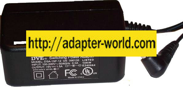 DVE DSA-15P-12 US 090135 AC ADAPTER 9VDC 1.5A POWER SUPPLY