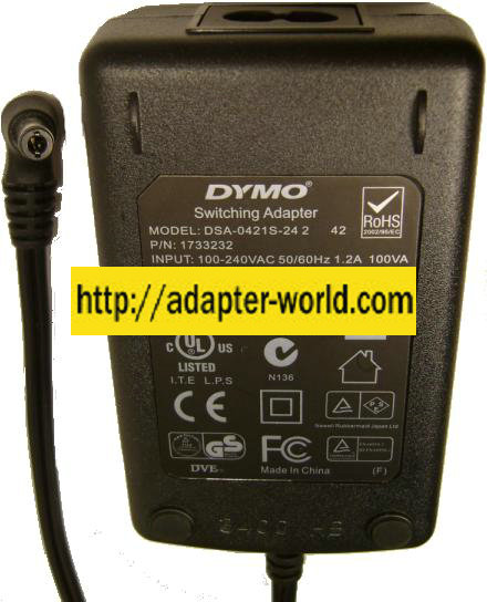 DYMO DSA-0421S-242 ADAPTER 24VDC 1.75A -( ) 2.5x5.5mm 90 ° 42W SW
