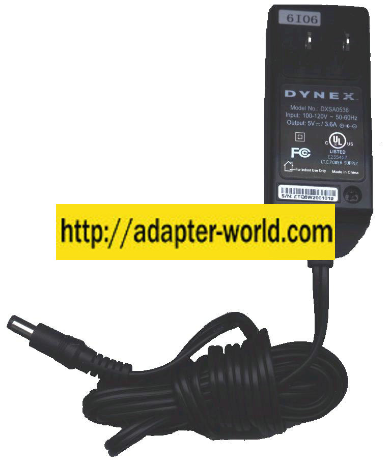 DYNEX DXSA0536 AC DC ADAPTER 5V 3.6A POWER SUPPLY