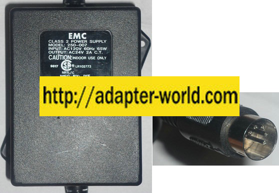 EMC 250-007 AC ADAPTER 24Vac 2A 5Pin Din 13mm Male POWER SUPPLY