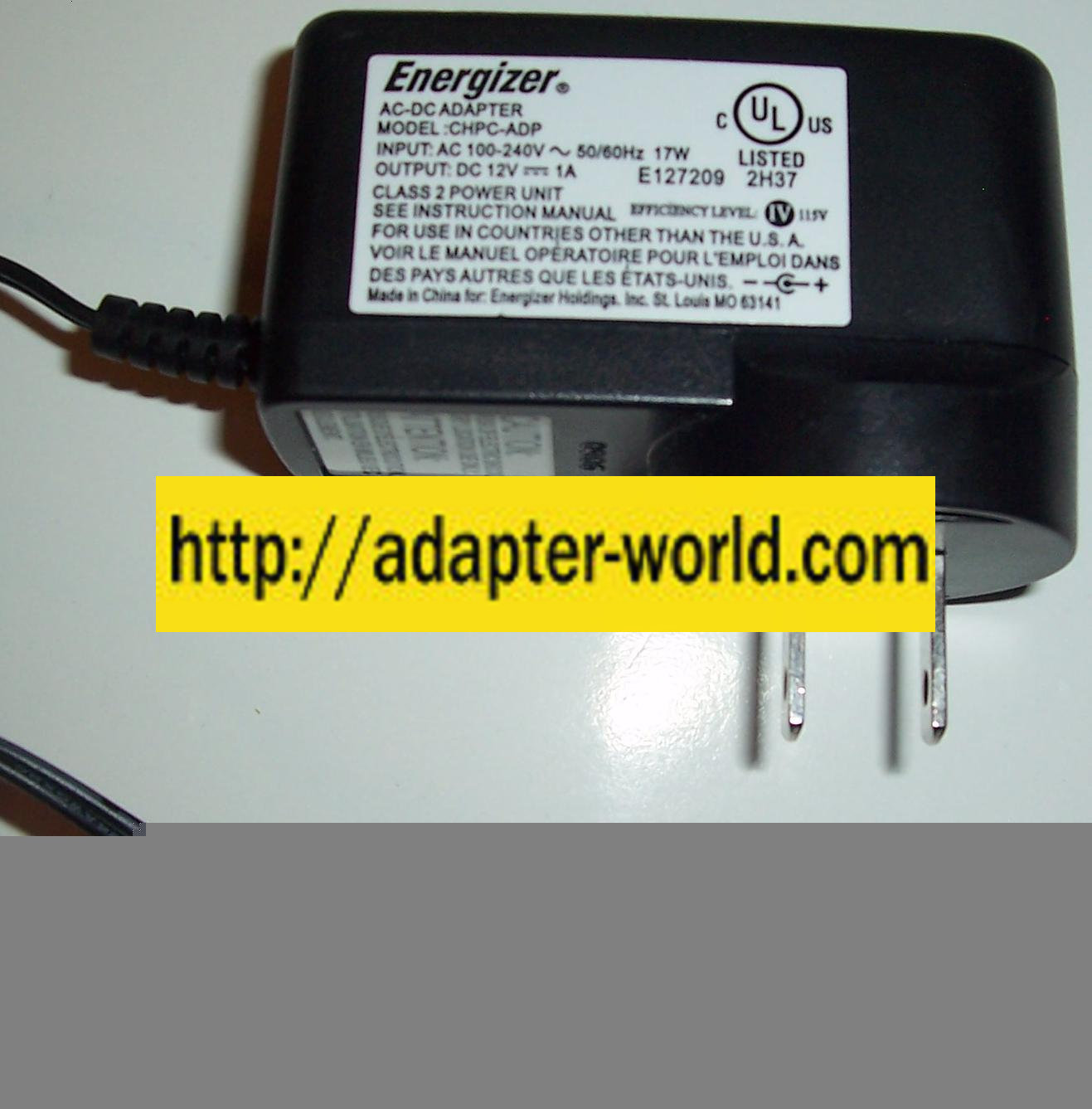 ENERGIZER CHPC-ADP AC DC ADAPTER 12V 1A CLASS 2 POWER SUPPLY