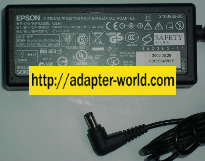 EPSON A361H AC ADAPTER 20VDC 1.68A POWER SUPPLY