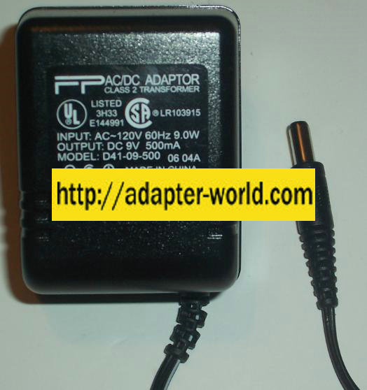 FP D41-09-500 AC ADAPTER 9VDC 500mA POWER SUPPLY