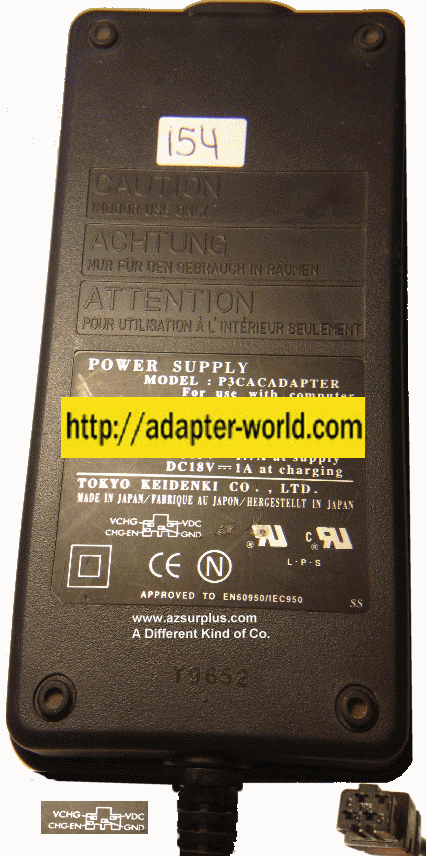 GATEWAY2000 P3CACADAPTER 15Vdc 1.7A 18VDC 1A 4PIN AC ADAPTER 91-