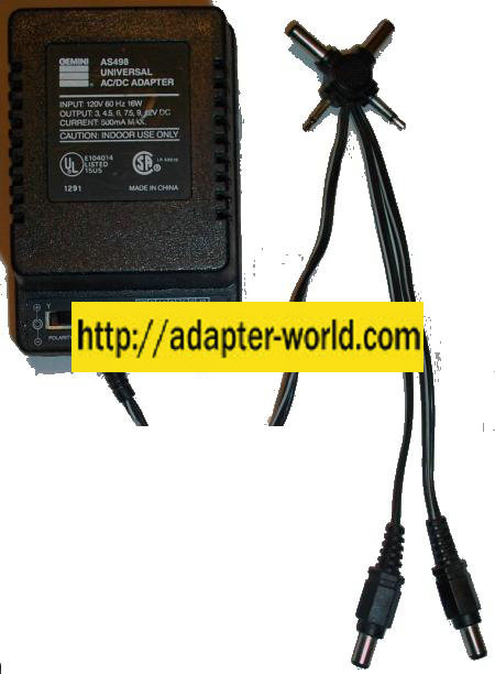 GEMINI AS498 UNIVERSAL AC ADAPTER 12Vdc 800mA 3,4.5,6,7.5,9,12V