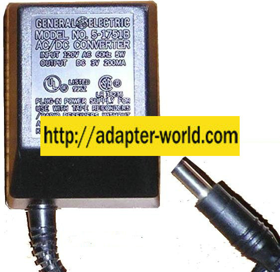 GENERAL ELECTRIC 5-1751B AC ADAPTER 3V 200mA NEW