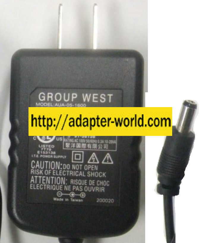 GROUP WEST AUA-05-1600 AC ADAPTER 5VDC 1600mA NEW -( )-