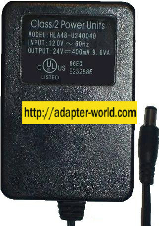 HLA48-U240040 AC ADAPTER 24Vdc 400mA 2x5.5mm POWER SUPPLY