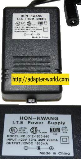 HON KWANG D12-1500-950 AC ADAPTER 12VDC 1500mA NEW -( ) 35W I.T