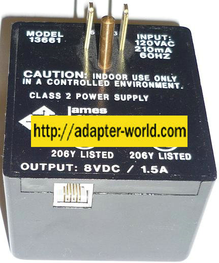 JAMES 13661 CLASS 2 POWER SUPPLY 8VDC 1.5A 863-9832