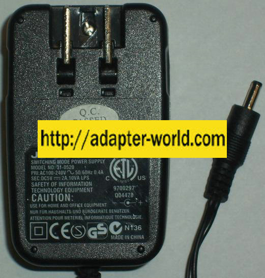 JECKSON 31-0520 AC DC ADAPTER 5V 2500MA POWER SUPPLY