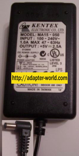 KENTEX MA15-050 AC ADAPTER 5VDC 2.5A NEW -( ) 2x5.5mm ROUND BA