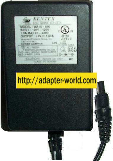 KENTEX ELECTRONICS WA15-090 AC ADAPTER 9V 1.67A POWER SUPPLY