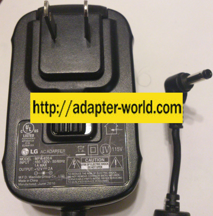 LG MPA-630A AC ADAPTER 12VDC 2A NEW 1.7x4x12mm -( )-