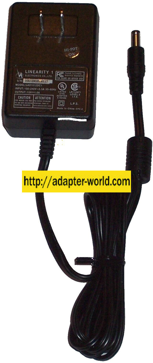 LINEARITY 1 LAD1512DC1 AC ADAPTER 15VDC 1A -( )- 2.5x5.5mm New P