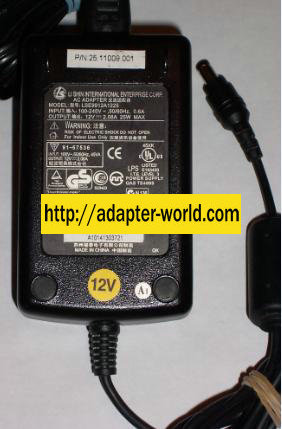 LI SHIN LSE9912A1225 AC ADAPTER 12Vdc 2.08A -( ) 2.2x5.5mm 100-2