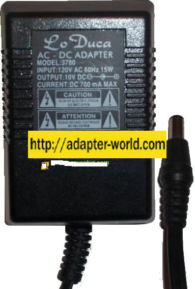 LO DUCA 3780 AC ADAPTER 10VDC 700mA POWER SUPPLY