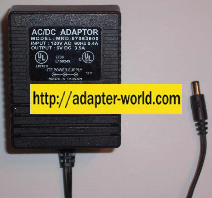 MKD-57063500 AC DC ADAPTER 6V 3.5A POWER SUPPLY