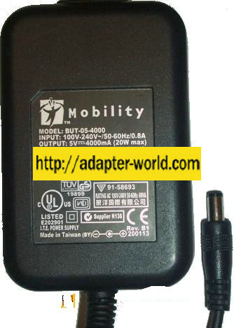 MOBILITY BUT-05-4000 AC ADAPTER 5V DC 4A POWER SUPPLY