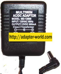 MULTIWIN MD-12600 AC ADAPTER 12Vdc 600mA NEW -( ) 2x5.5mm POWER